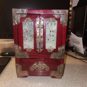 Antique Chinese jade and Rosewood jewelry box